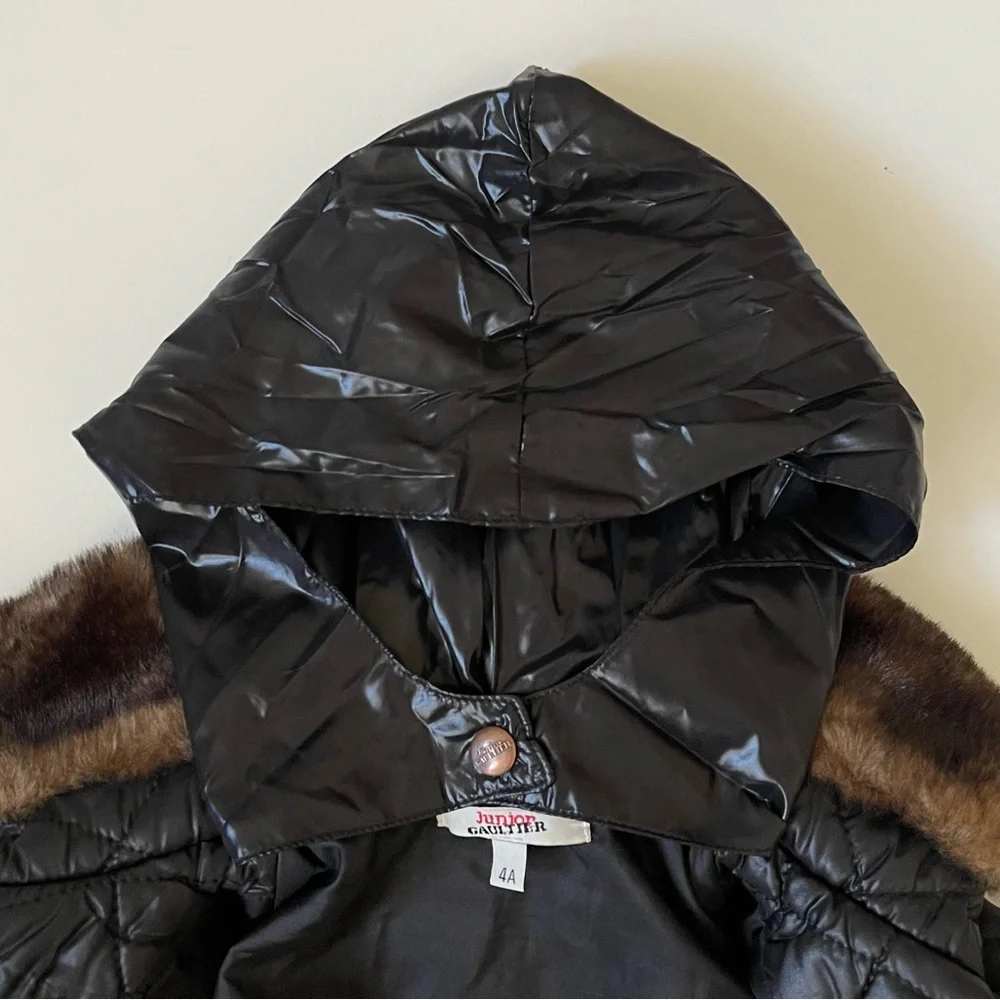 Junior Gaultier Girls’ Black Quilted Winter Jacket with Faux Fur Trim - 4Y